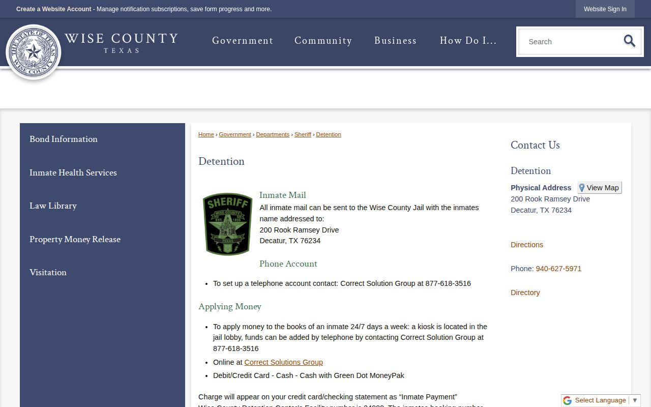 Wise County 24-hour release detention information