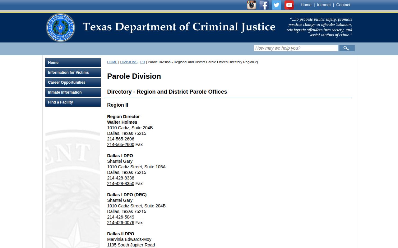 TDCJ Region II directory for Wise County parole supervision