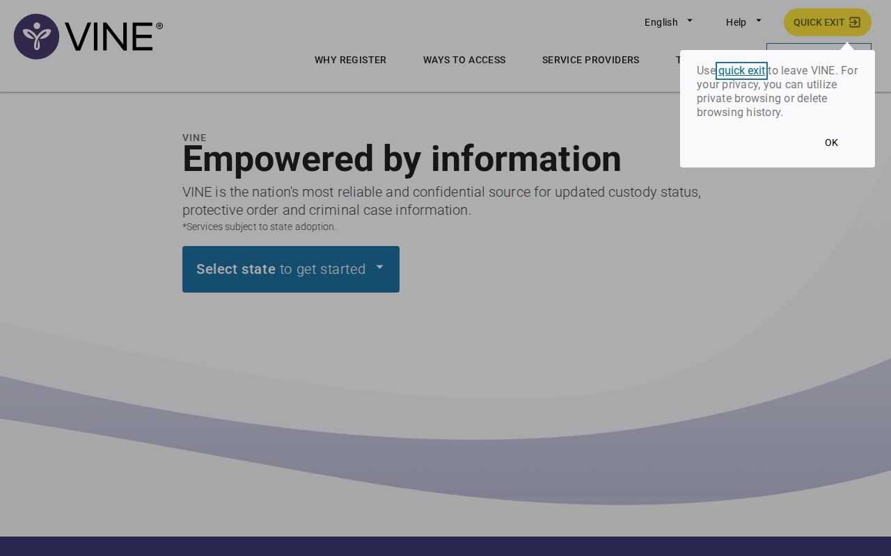 Wise County VINELink release notification registration and PIN step
