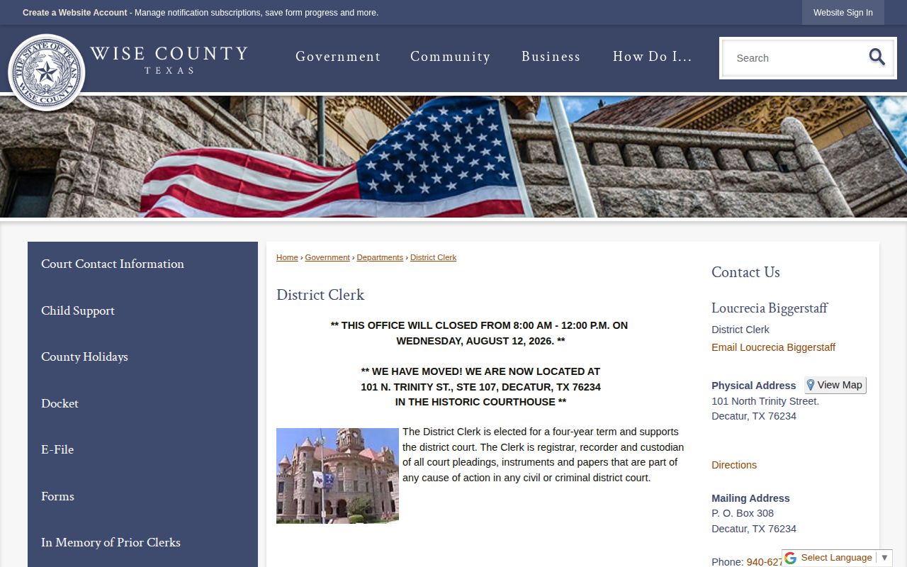 Wise County Detention Center release record route through the District Clerk