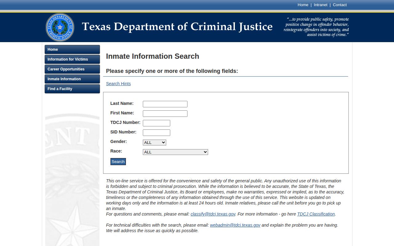 TDCJ search for Wise County state inmate release information